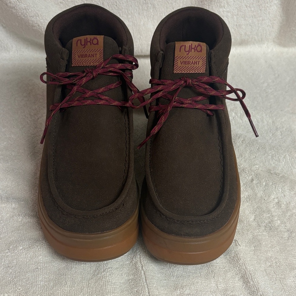 Ryka Women's Brown Ankle Boots with Burgundy Laces